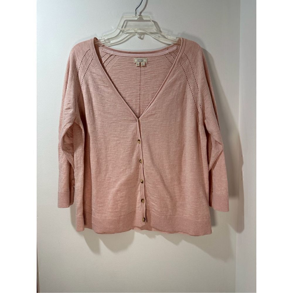 Fat Face women light pink vneck button 3/4 sleeve sweater made USA sz14 #27-0702